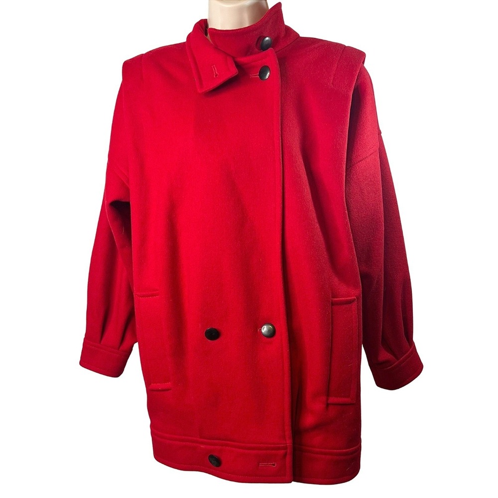 International Scene Wool Pea Coat Dbl Breasted Funnel Neck Oversized VTG LG*